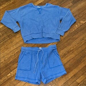 Blue Sweatshirt and Shorts Set